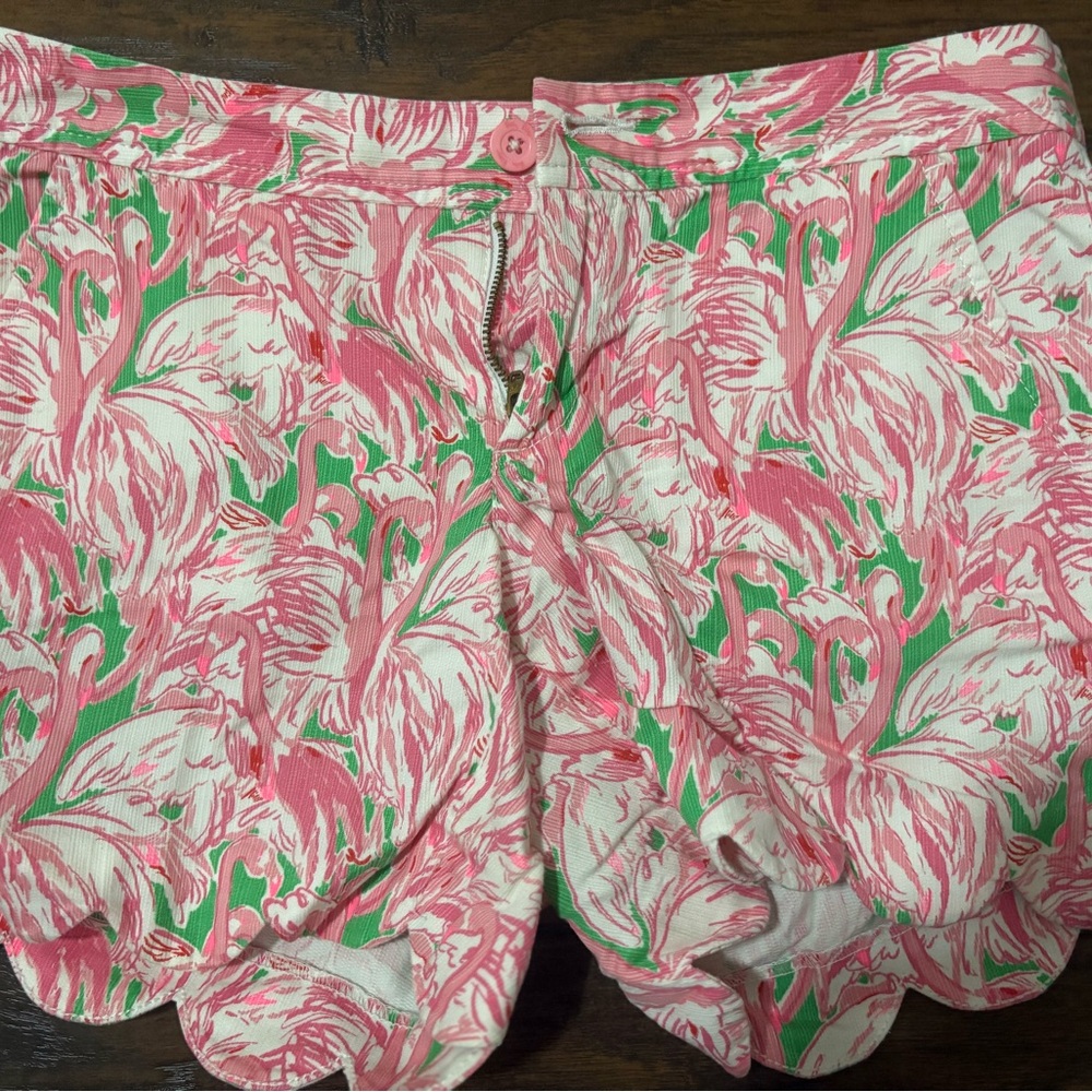 Pink and Green Flamingo Print Shorts